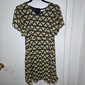 SM Wardrobe Floral Dress Women S Blue Yellow Tulip Print Boho Tie Waist Mini